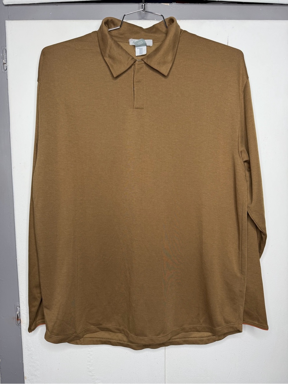 ZEGNA SPORT Men Comfort Stretch Long Sleeve Polo Shirt Large Brown Performance